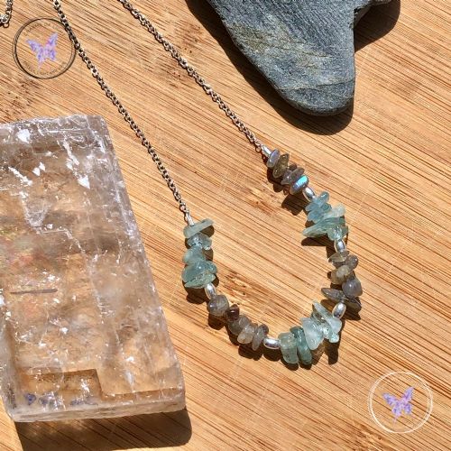 Blue Topaz & Labradorite Chip Silver Necklace